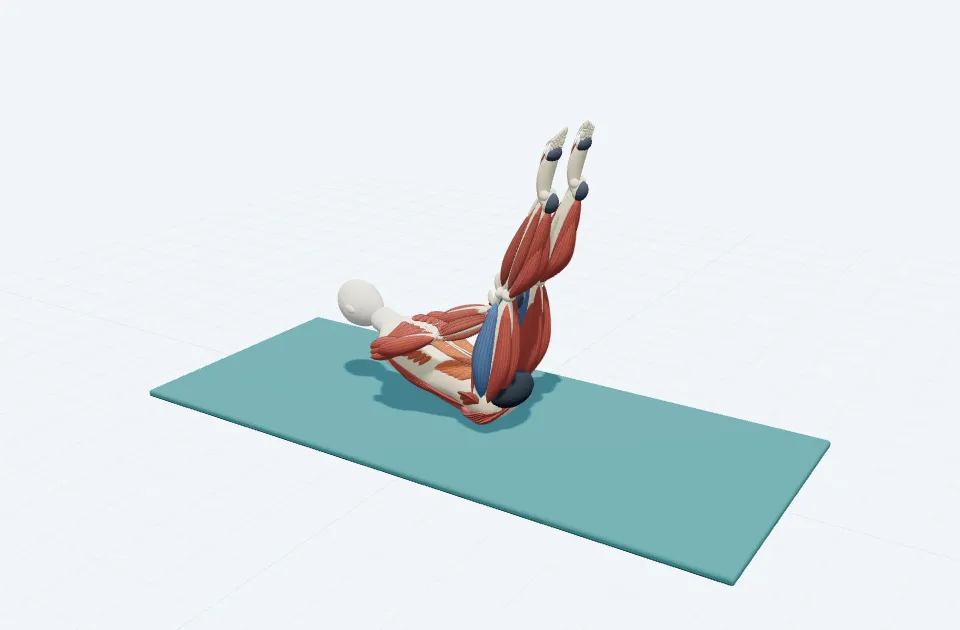シングルストレートレッグストレッチの動作の一場面を示す3D模式図