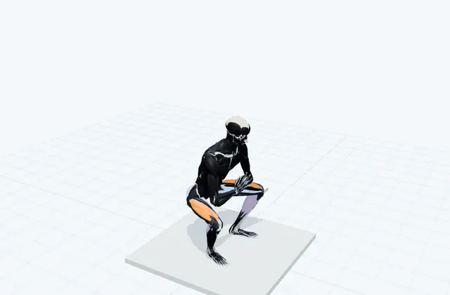 深くしゃがむの動作の一場面を示す3D模式図