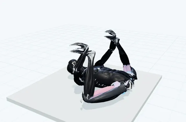 仰向けで足の裏を持つの3D模式図