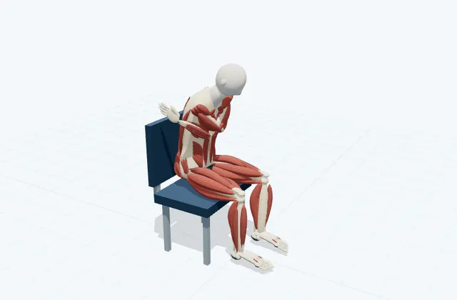 A schematic 3D view of Self-Hug Upper-Back Stretch