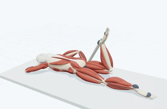 A schematic 3D view of Prone Towel Quadriceps Stretch