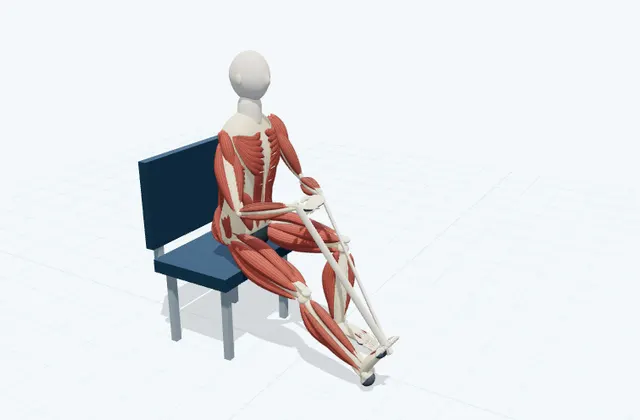 A schematic 3D view of Seated Towel Calf Stretch