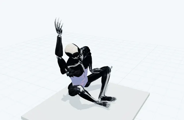 床に座って体側を伸ばすの動作の一場面を示す3D模式図